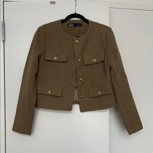 Zara Women's Olive Lady Jacket with Gold Buttons
